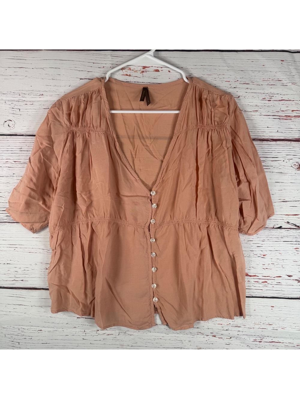 Stetson Women's Peach Rayon Button-Up Blouse Size Large